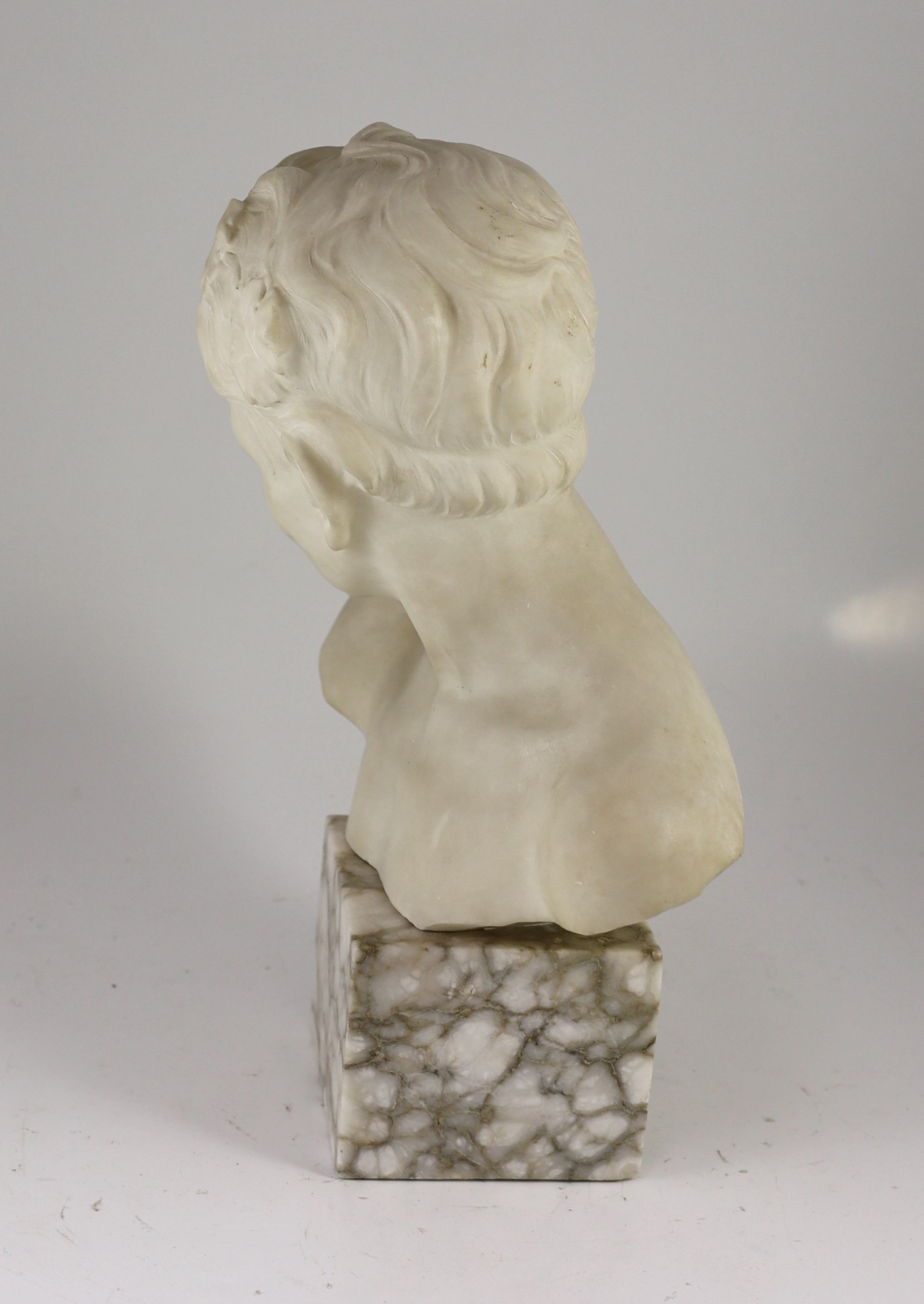 An Italian carved white marble bust of a faun, width 28cm height 41cm